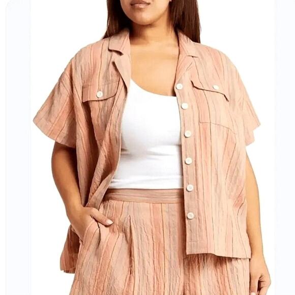 Madewell Linen Blend Striped Camp Shirt Women's S Coastal Casual Vacation Summer - Picture 1 of 10